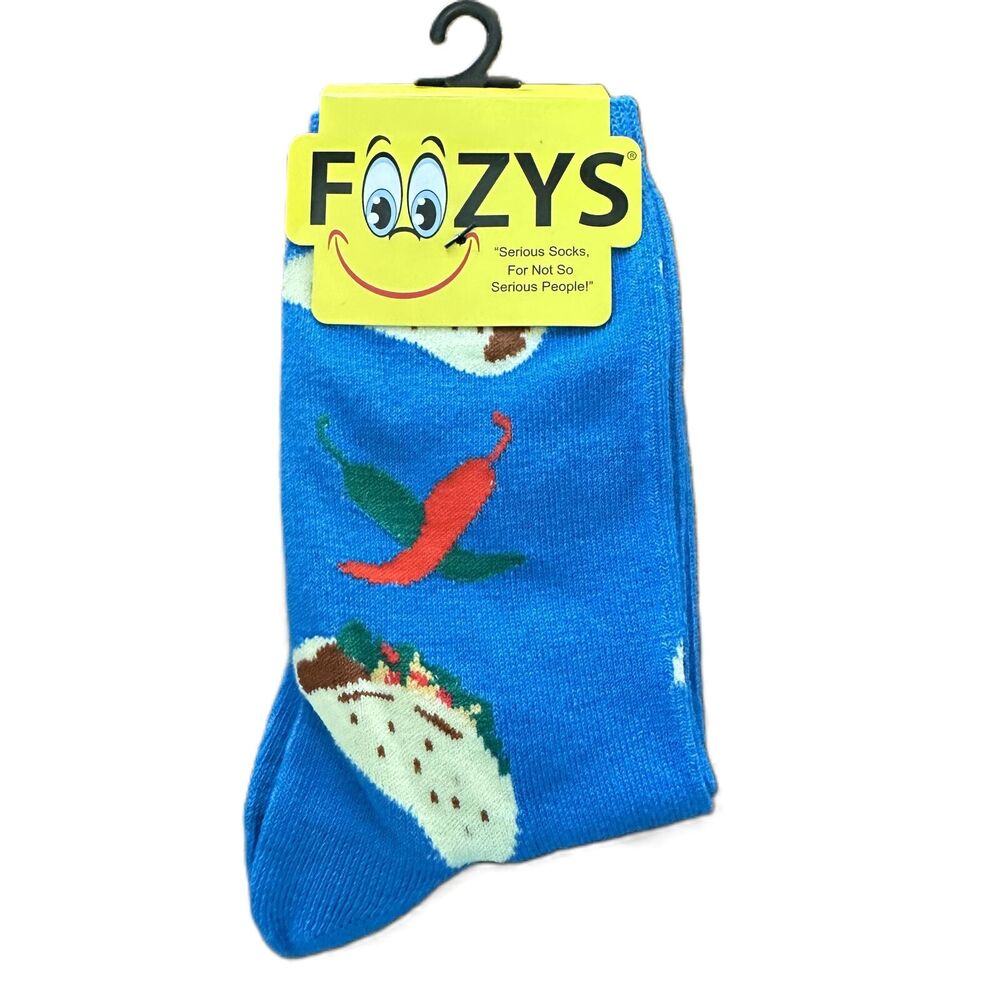 NWT Foozys Blue Food Pattern Chilli Taco Socks Women's One Size